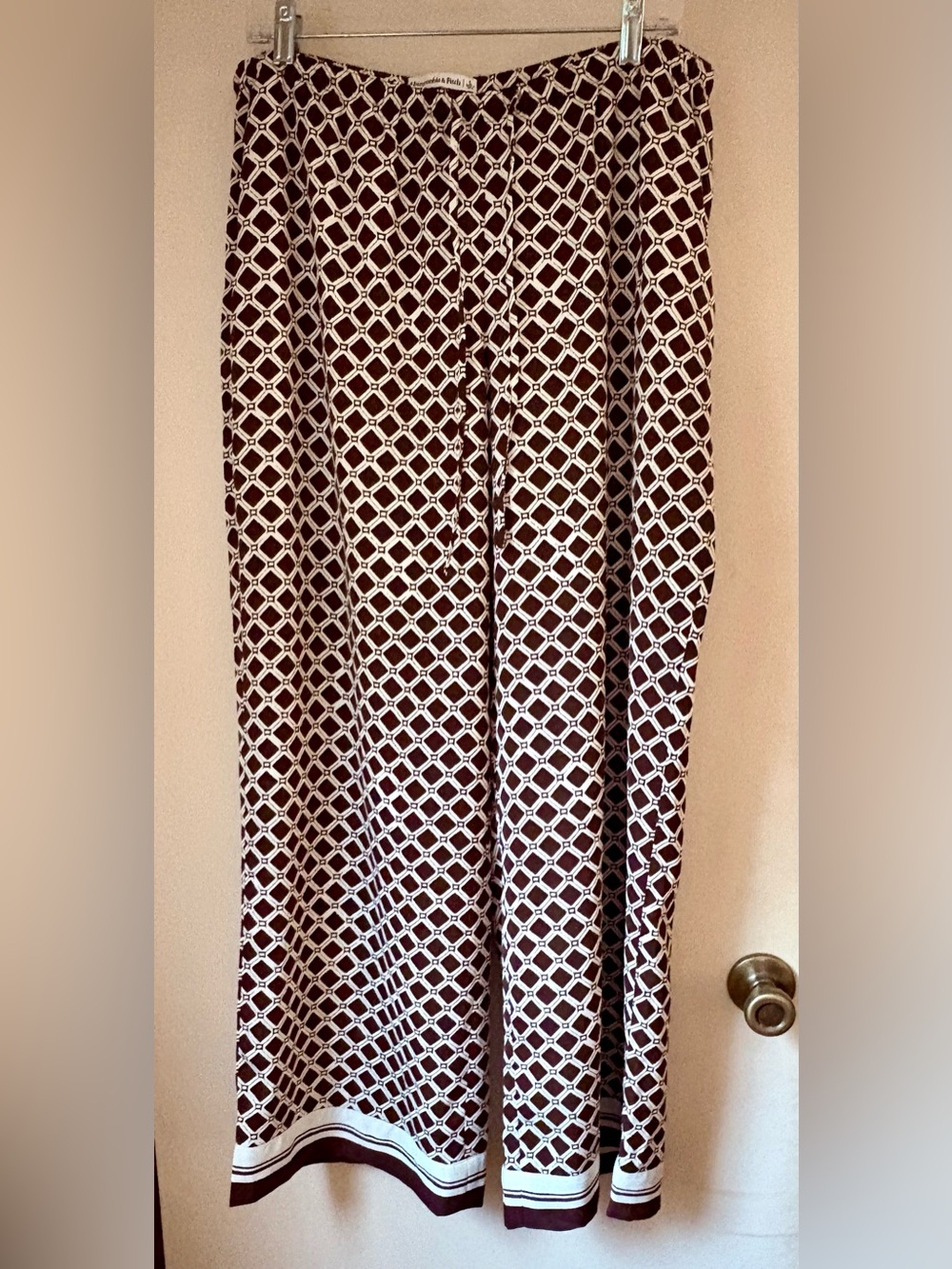 NWT Abercrombie & Fitch Wide Leg Pull-on Pants Brown Ivory sz L - Picture 7 of 14
